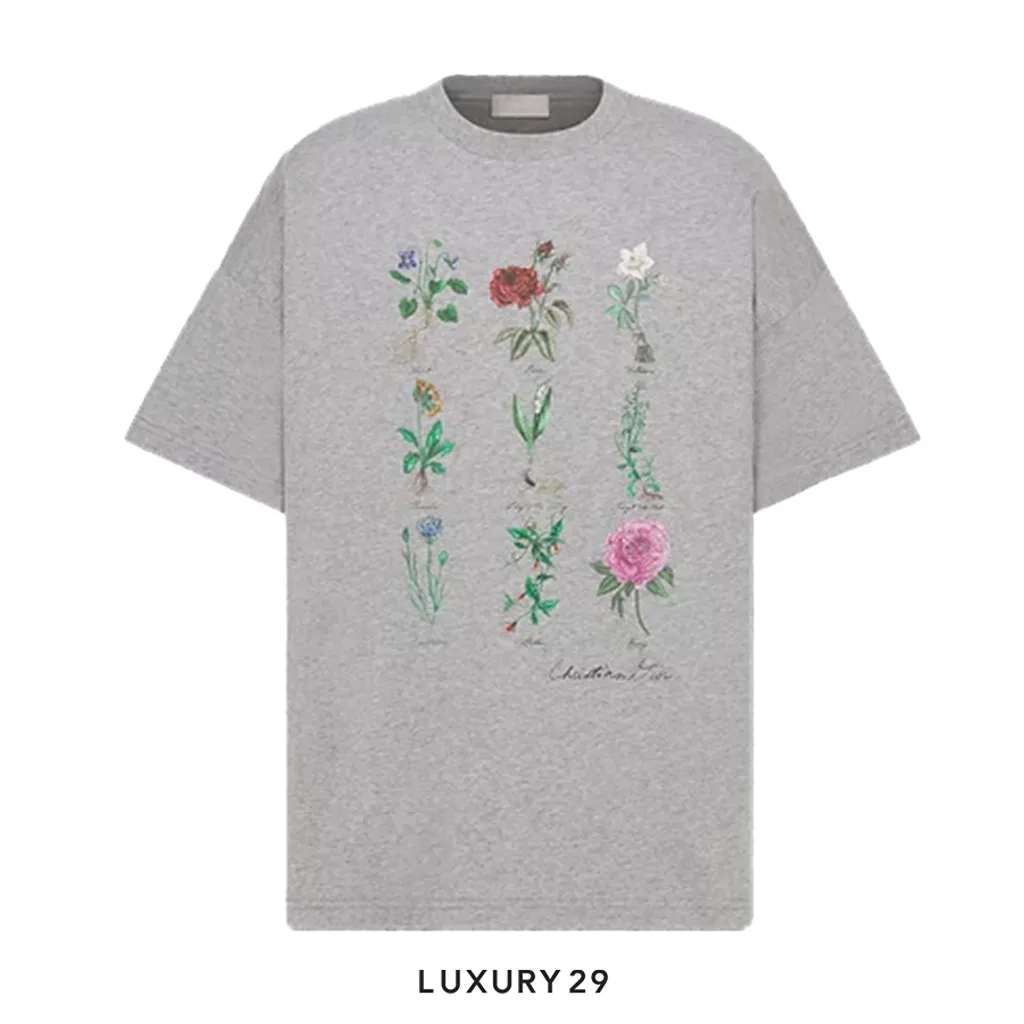 Dior T-Shirt Gray Slub Cotton Jersey(L, Grey)