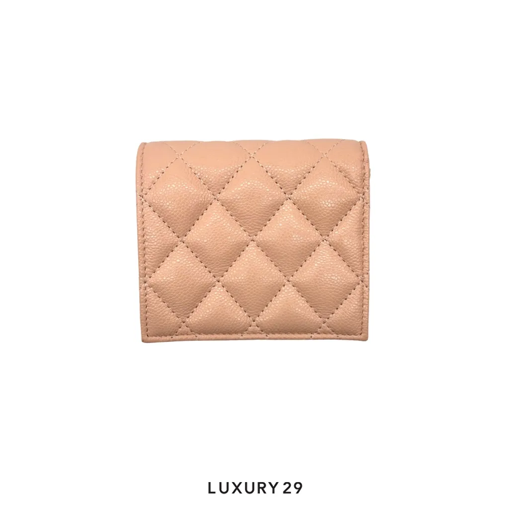Chanel Classic Caviar Snapback Wallet Gold Plated(Small, Pink)