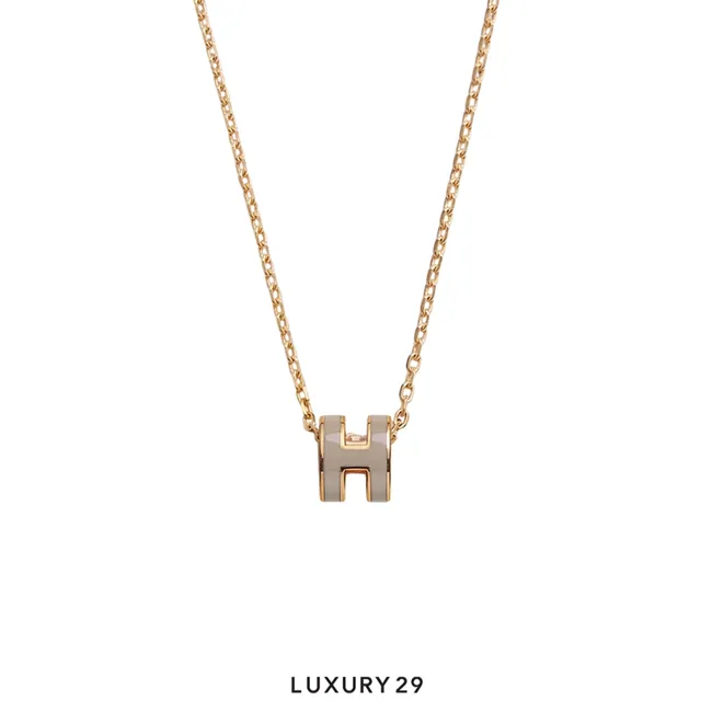 Hermes Mini Pop H Pendant Yellow Gold Plated marron glace