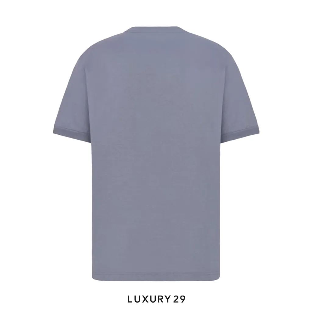 Dior Big O patch letter Logo print T-shirt short sleeve gray(S, Grey)