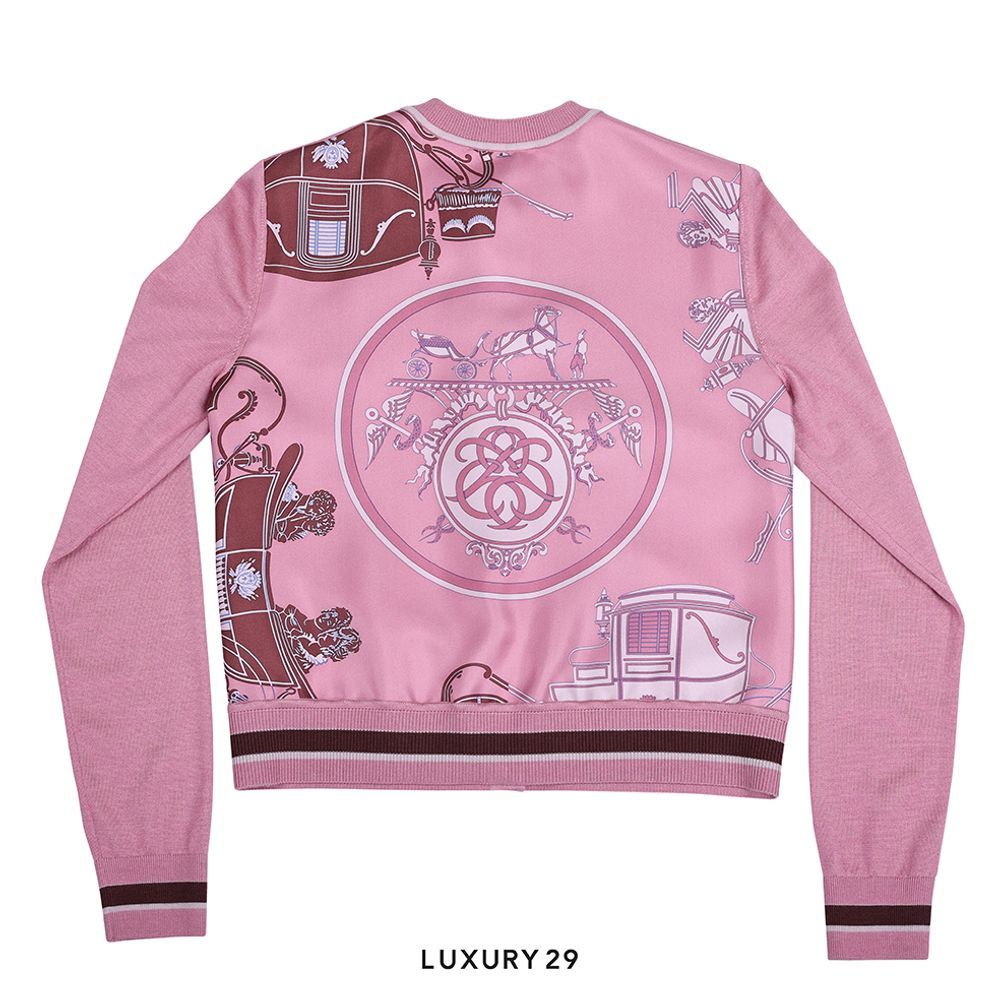 Hermes "Ex-Libris" long-sleeve twillaine cardigan Rose Aphrodite(XS, Pink)