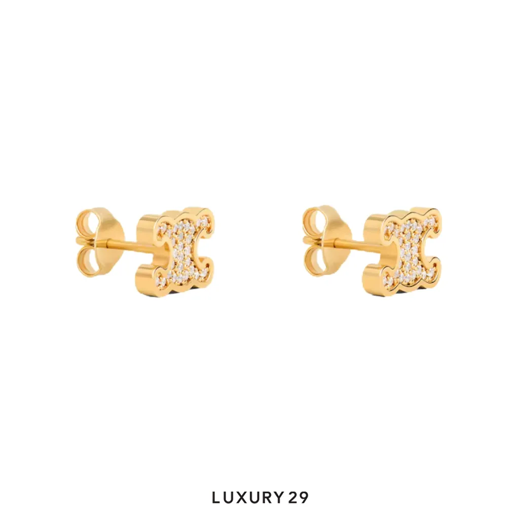 Celine Rhinestone triangular stud earrings Gold(Free Size, Gold)