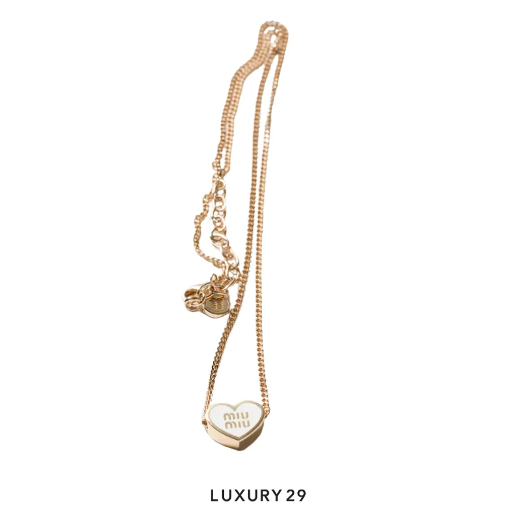 Miu Miu metal necklace heart-shaped pendant Gold/White(Free Size, White)