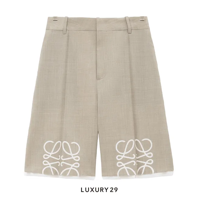 LOEWE Anagram shorts in wool Light Beige Melange