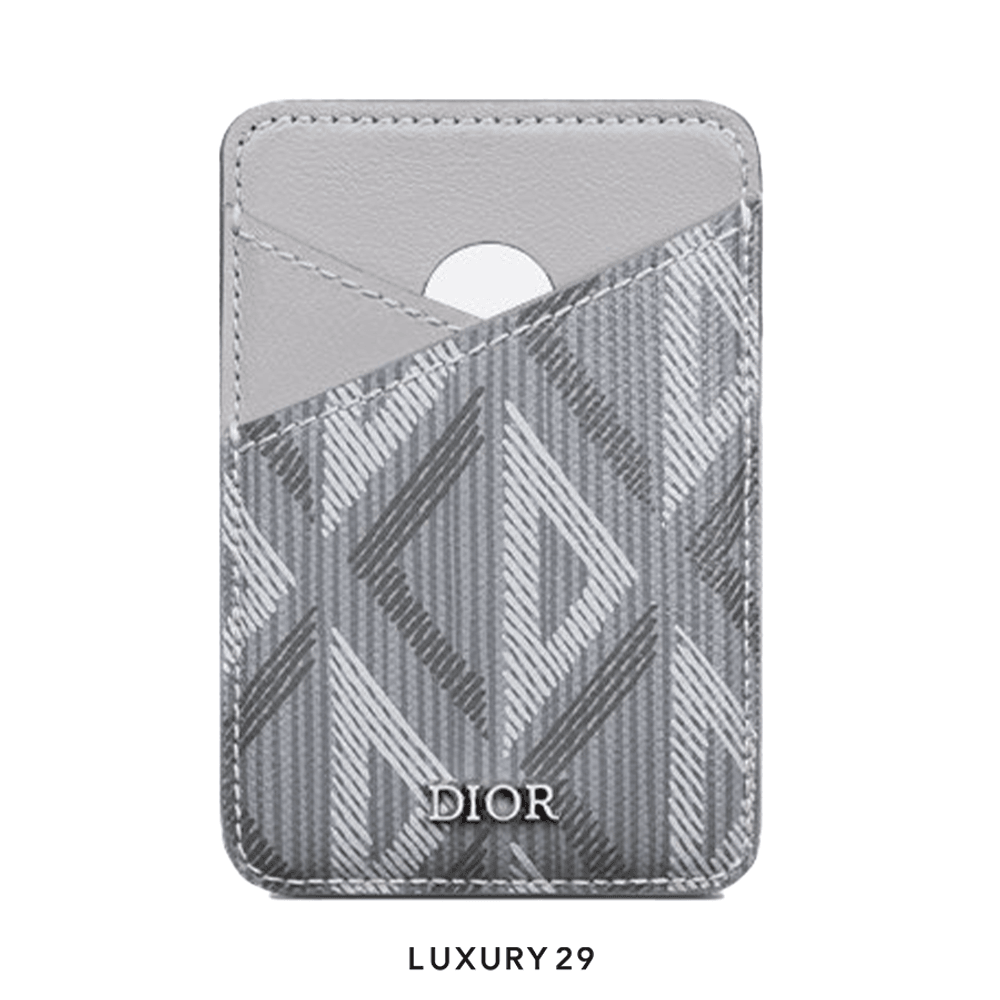Dior Magnetic Card Holder Gray Coated Cotton Canvas with CD
