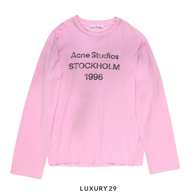 Acne Studios Sprayed 1996 logo t-shirt L/S Cotton Candy Pink
