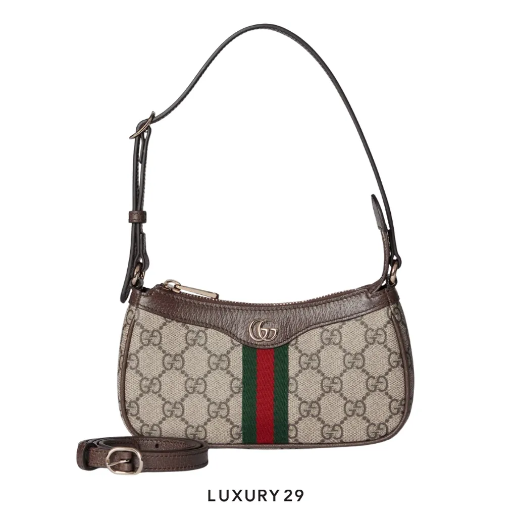 Gucci Ophidia mini shoulder bag Beige and dark brown GG Monogram coated fabric Brown(Mini, Brown)