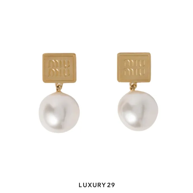 Miu Miu Metal earrings with synthetic pearls Gold