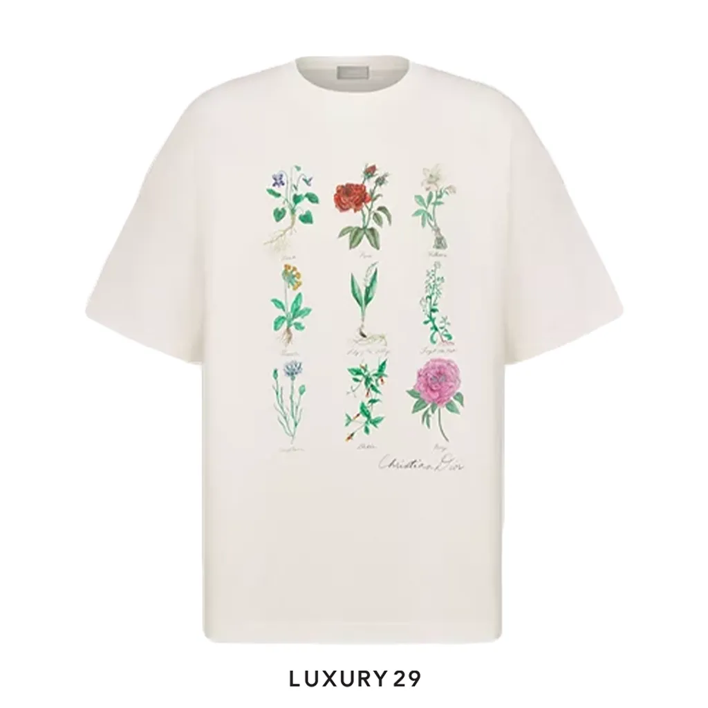 Dior T-Shirt White Slub Cotton Jersey(L, White)