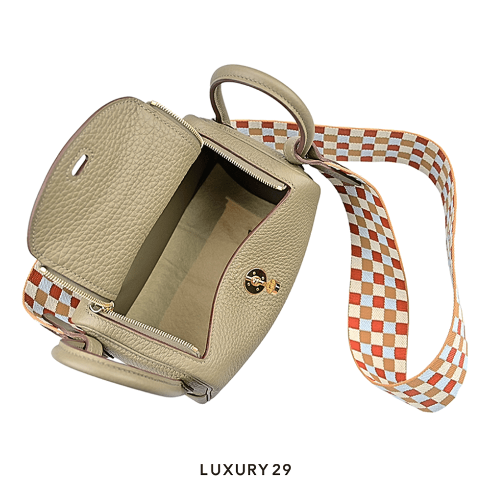 Hermes Lindy Mini Taurillon Clemence/Sangle Maxi Ouadril Etoupe(Mini, Brown)