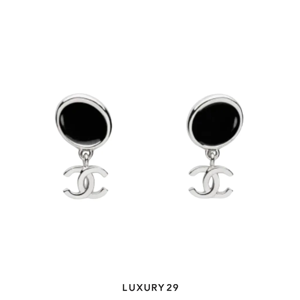 CHANEL Earrings CC Mark Black Metal Silver(Free Size, Silver)