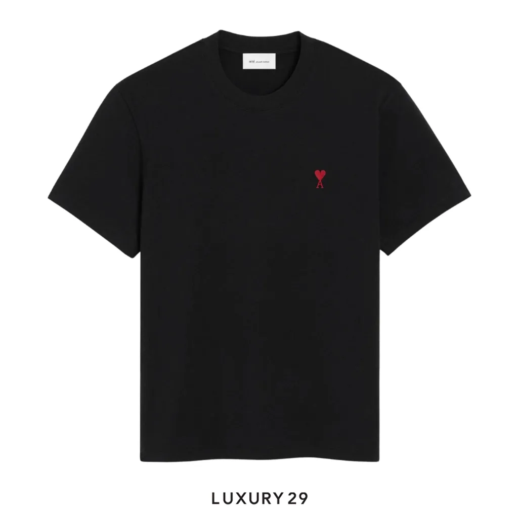 Ami Paris Logo Embroidered T-Shirt Black(L, Black)