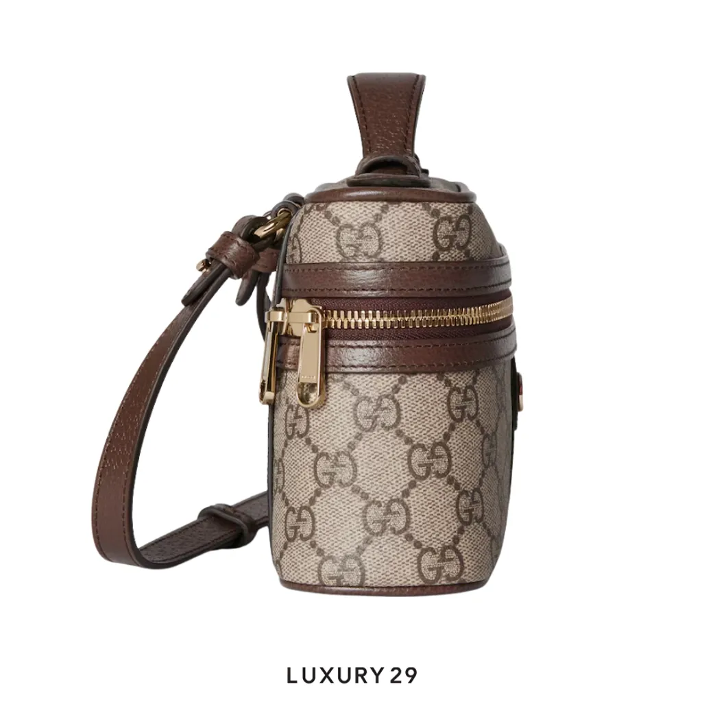 Gucci Ophidia small vanity bag Beige and dark brown GG Monogram coated fabric Brown(Small, Brown)