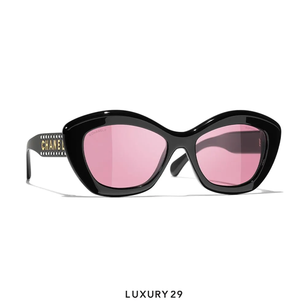 Chanel Square Cat eye sunglasses Pink Lenses(Free Size, Black)