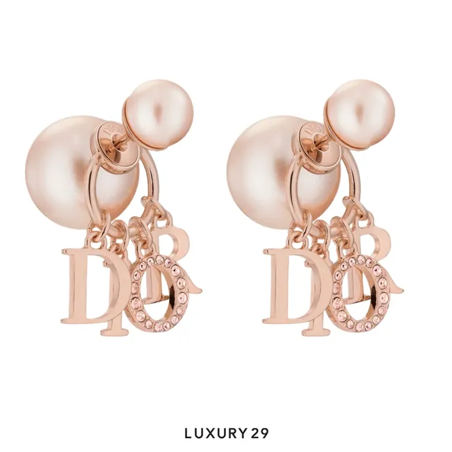 Dior Tribales Earrings Pink-Finish Metal with Pink Resin Pearls and Crystals
