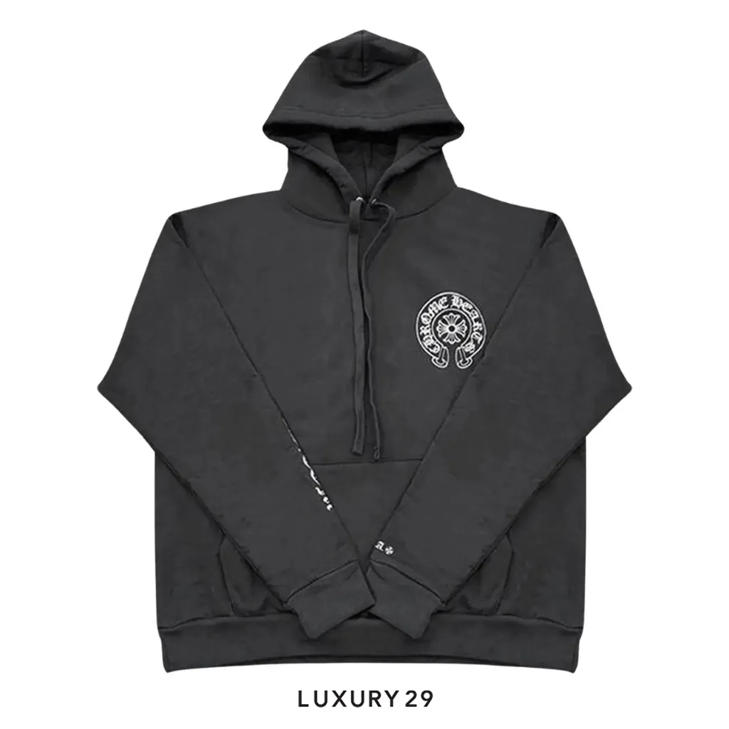 Chrome Hearts  Embroidered Pullover Sweatshirt Silver Glitter Hoodie in Black(L, Black)