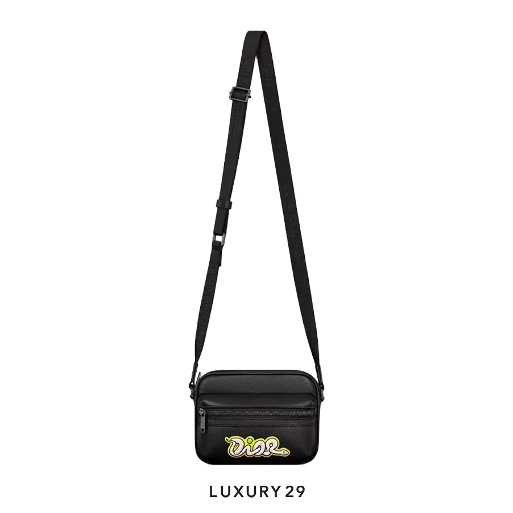 Dior and Kaws Mini Rider 2.0 Zipped Messenger bag Yellow/Black(Mini, Black)