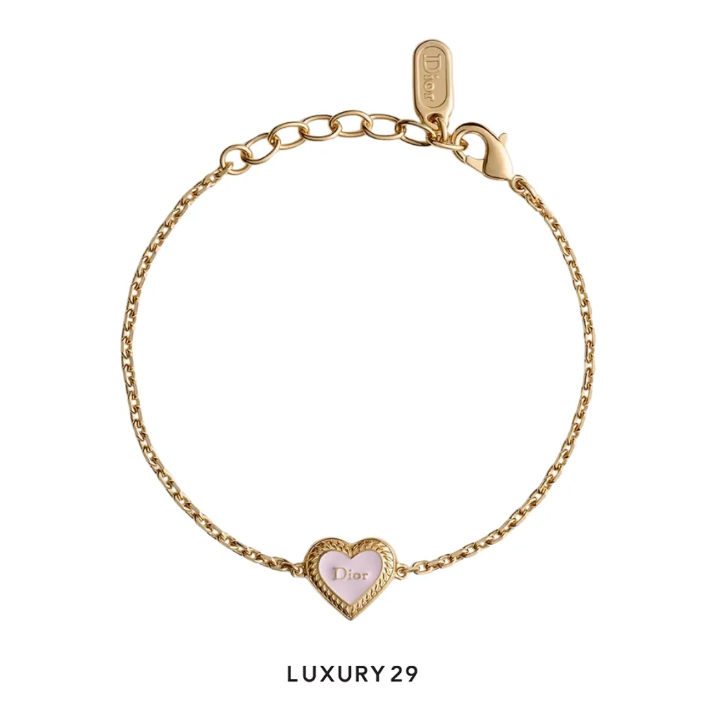 Dior Heart Locket Bracelet, Dior Qixi model Gold-plated metal and rose gold enamel work(Free Size, Gold)