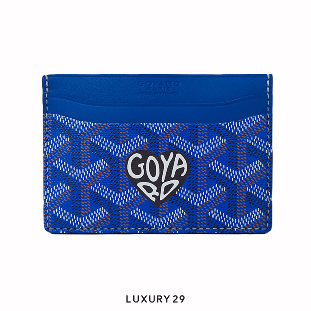 Goyard Saint-Sulpice Card Wallet Sky Blue Hand-Painted Heart Grey(Small, Blue)
