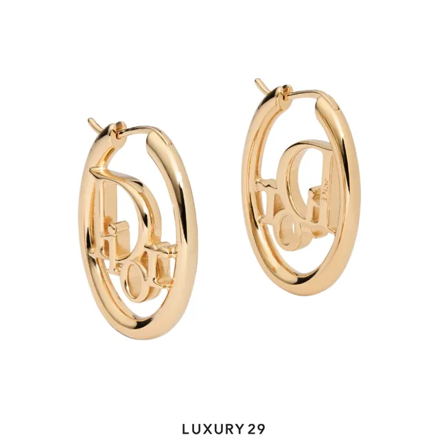 Dior Oblique Hoop Earrings Gold-Finish Metal