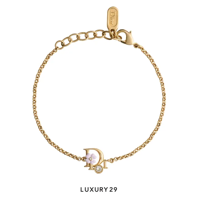 Dior Precious Clover Bracelet Gold-plated metal, crystals, and pink enamel