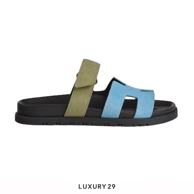 Hermes Chypre sandal Bleu Cameo / Vert Celadon
