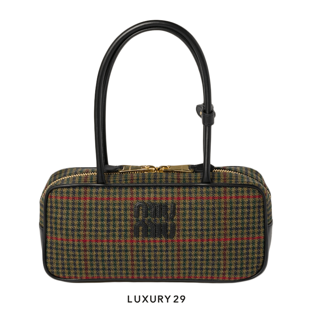Miu Miu Beau Top-Handle Tratan Bag Dark Olive Green(Small, Green)