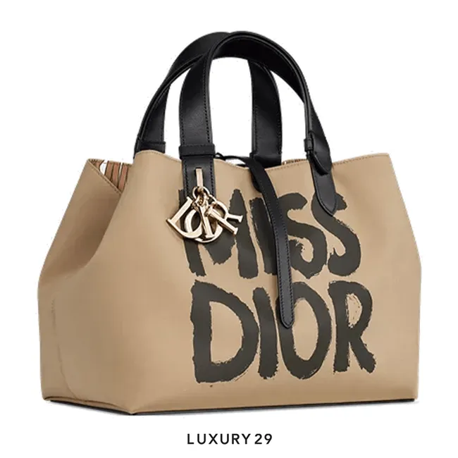Dior Medium Dior Toujours Bag Beige and Black Miss Dior Graffiti Printed Water-Repellent Fabric