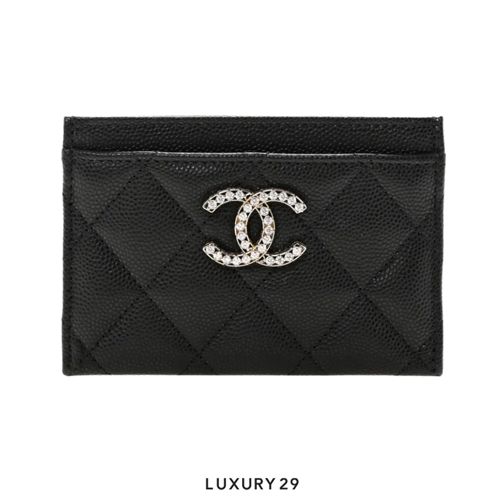 Chanel Caviar Crystals Card Holder Wallet BLACK BIG CC(Small, Black)