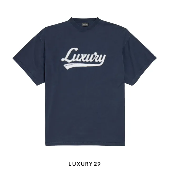 Balenciaga Men's Luxury Script Oversized T-shirt in Washed Navy/white