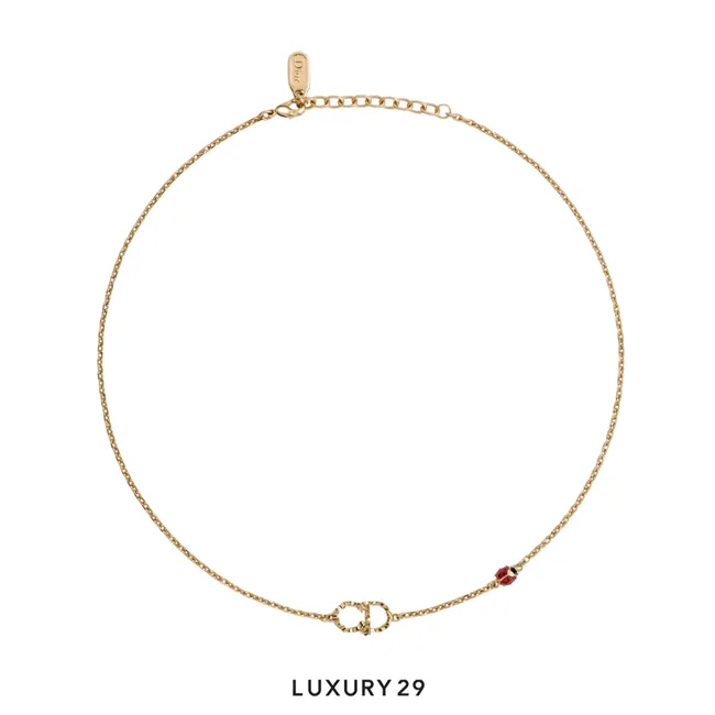 Dior CD Lady Twist necklace, Qixi model Gold-plated metal decorated with red and black enamel