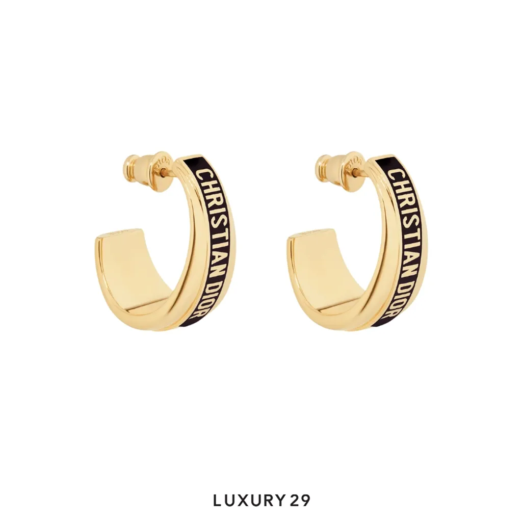 Dior Code Earrings Gold-Finish Metal and Black Lacquer(Free Size, Gold)