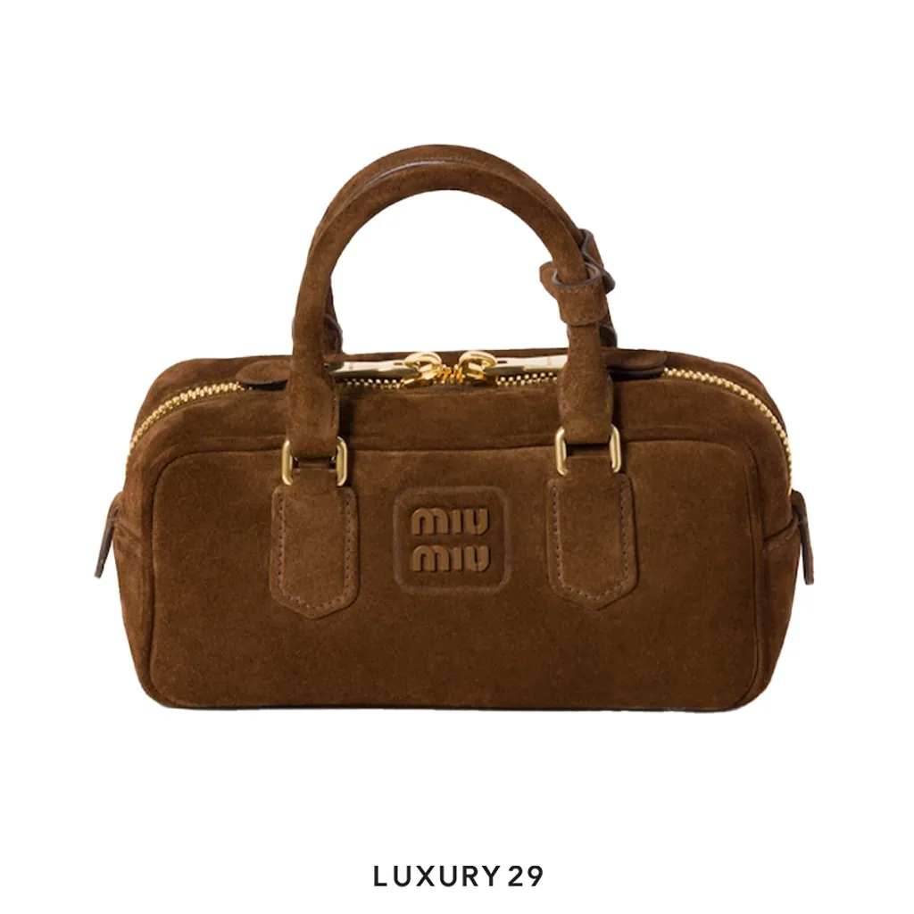 Miu Miu Arcadie padded suede top-handle bag Cacao(Small, Brown)