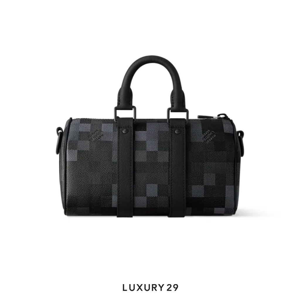 Louis Vuitton LV Keepall Bandouliere 25 Damoflage Black coated canvas(Small, Black)