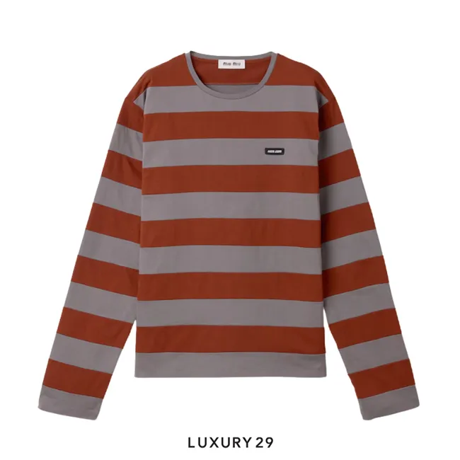MIU MIU Striped jersey t-shirt Iron/Tobacco