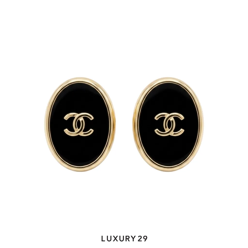 Chanel CC Logo Earrings Black/Gold(Free Size, Gold)