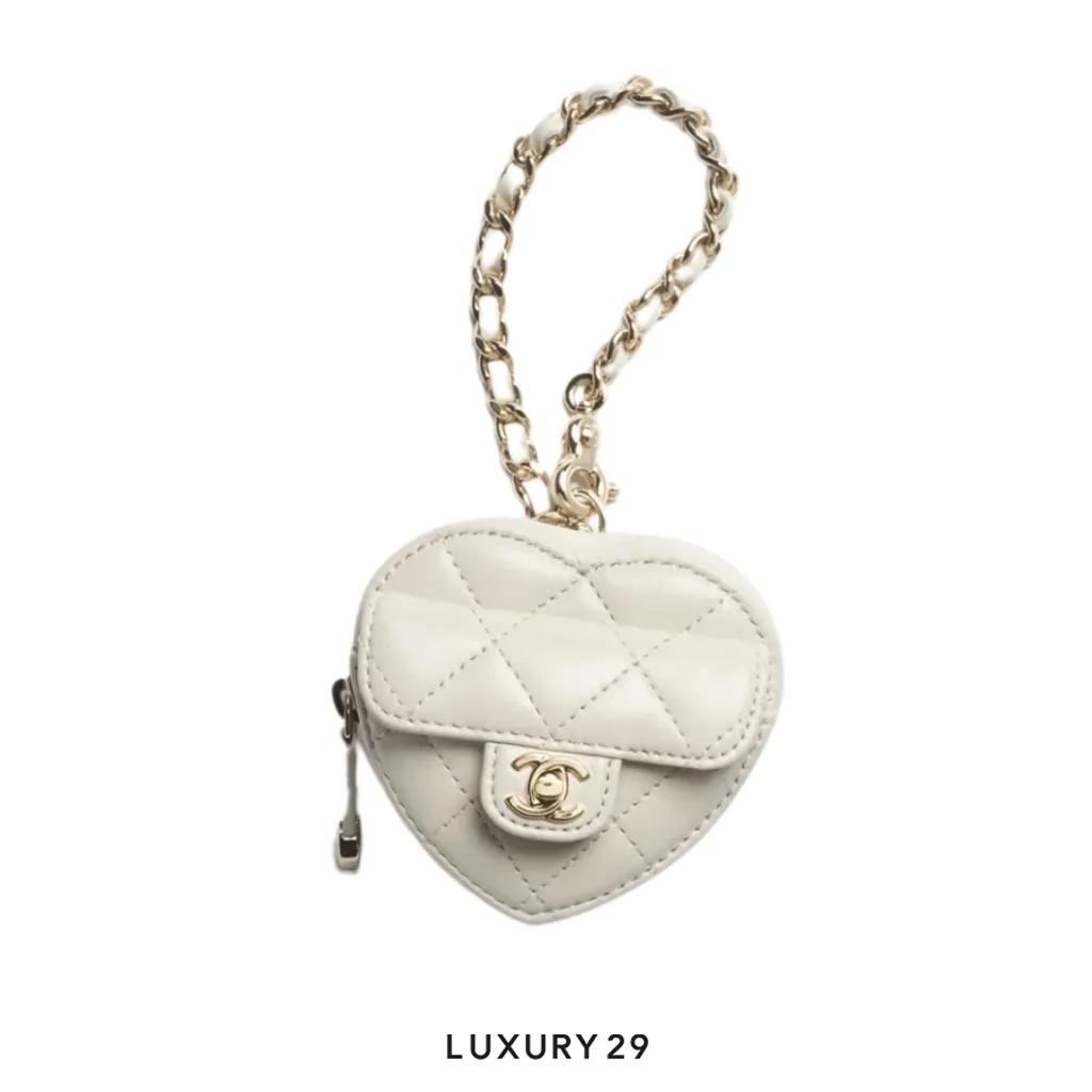 Chanel Mini Heart Bag Charm Lambskin Light Grey(Mini, Grey)