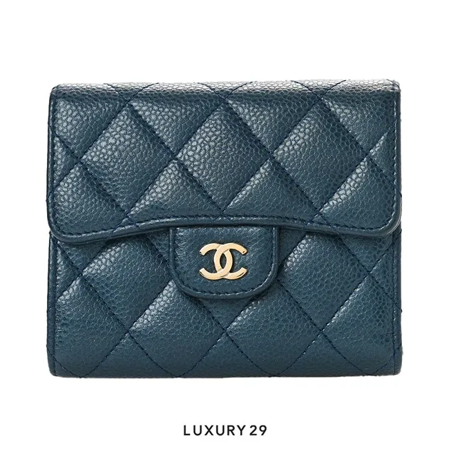 Chanel Classic Short Flap Wallet Navy Caviar Gold Hardware