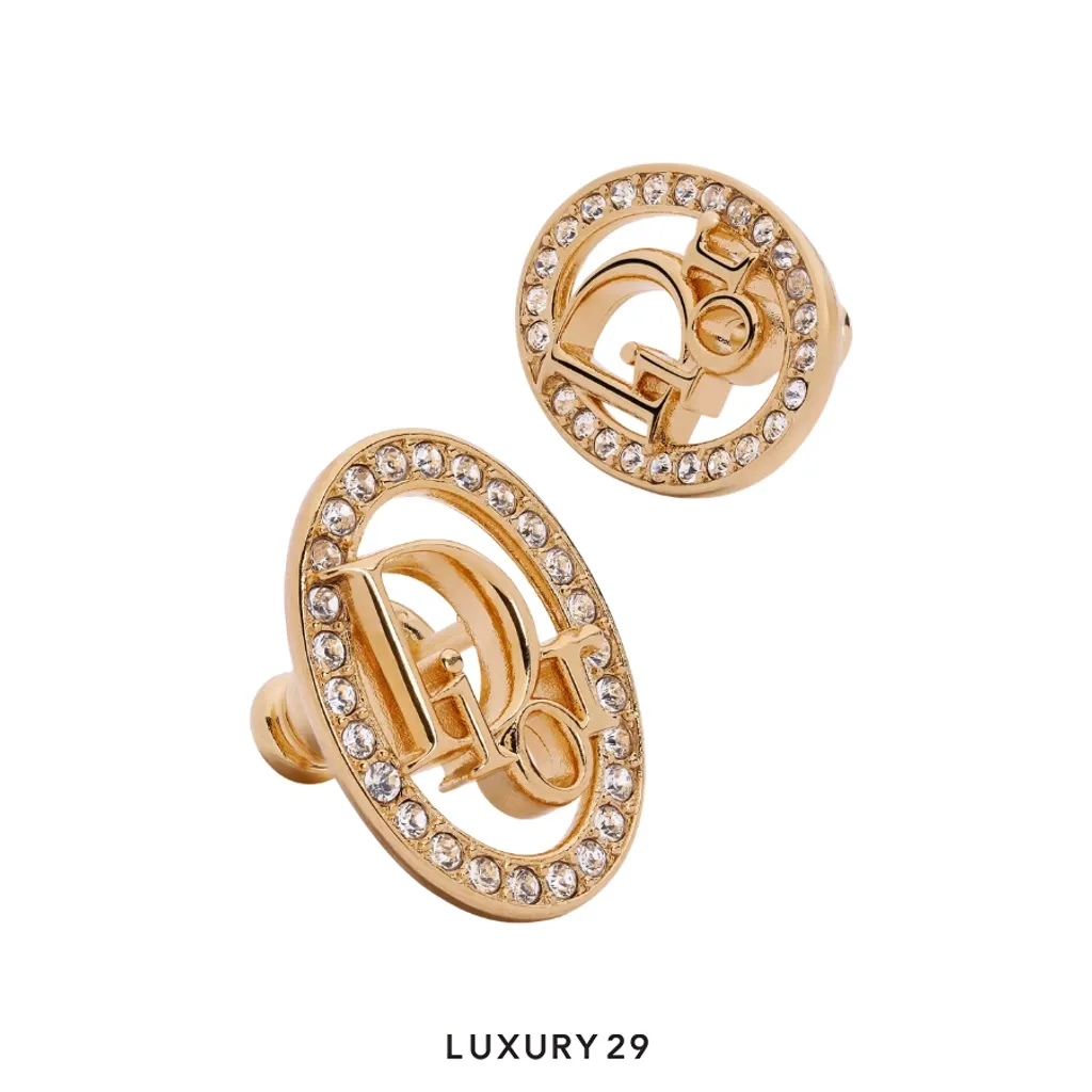 Dior Oblique Earrings Gold-Finish Metal and Crystals(Free Size, Gold)