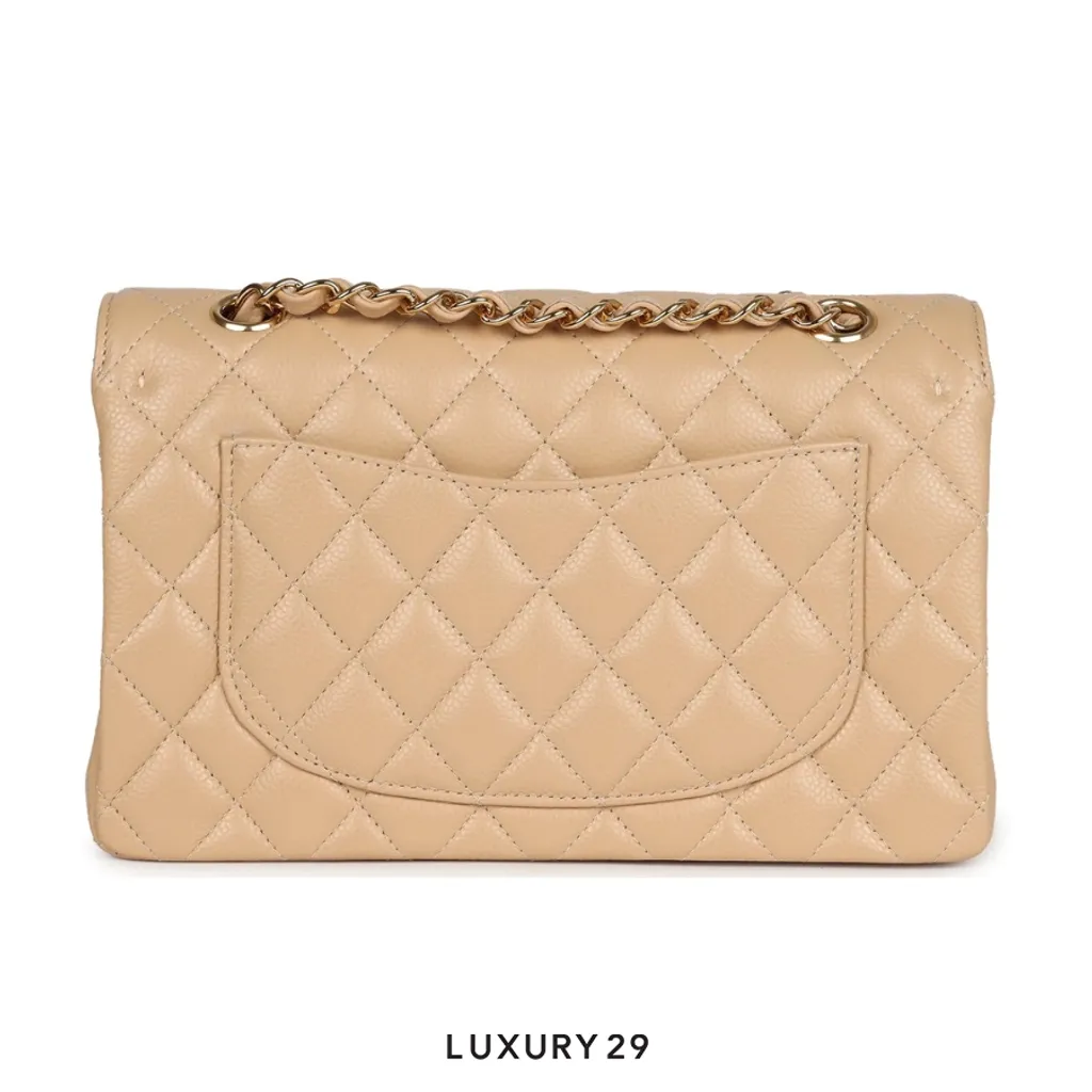 Chanel Medium Classic Double Flap Bag Beige Caviar Gold Hardware(Medium, Neutrals)