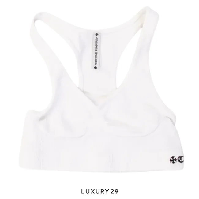 Chrome Hearts Rib Sports Bra V-Neck Crop Top White