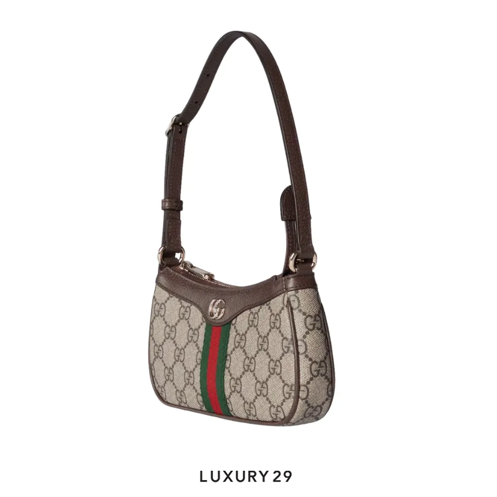 Gucci Ophidia mini shoulder bag Beige and dark brown GG Monogram coated fabric Brown(Mini, Brown)