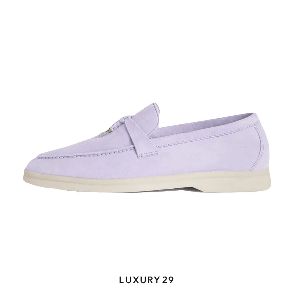 Loro Piana Summer Charms Walk Loafers Suede Goatskin Lilac Wagasa(38.5, Purple)