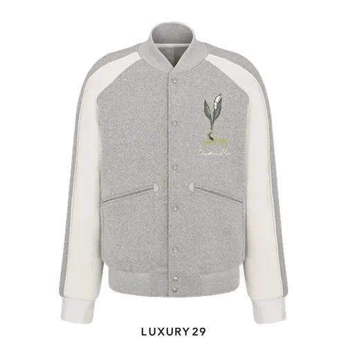 Dior Lily of the Valley Varsity Jacket Gray Cotton Fleece