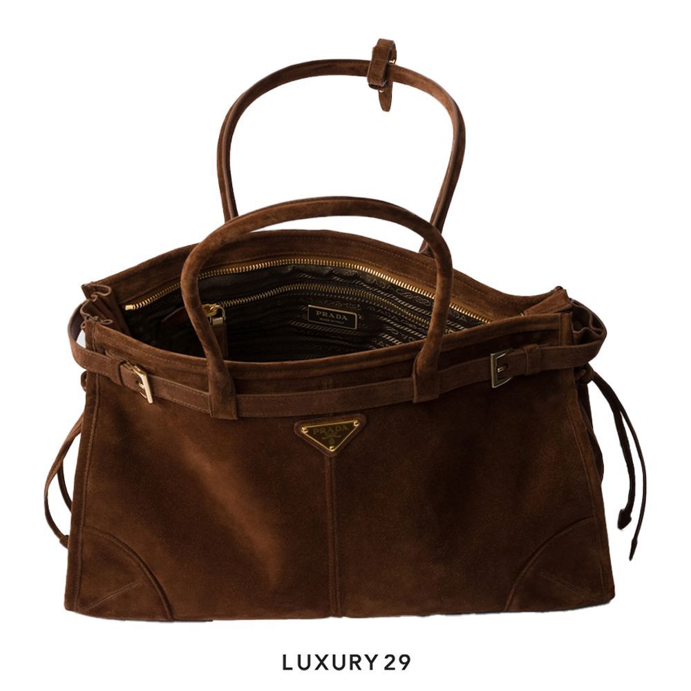 Prada Large suede handbag in Cacao(Large, Brown)