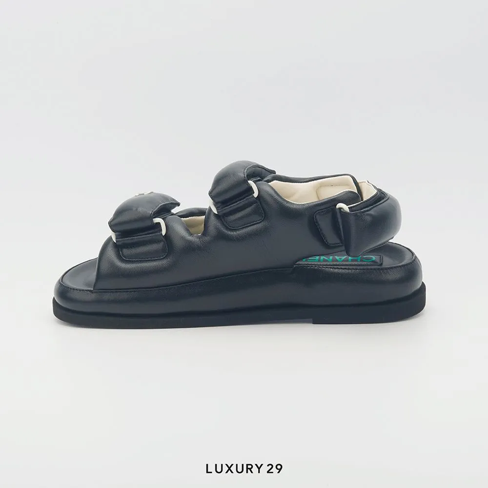 Chanel Lambskin Puffer Dad Sandals(39, Black)