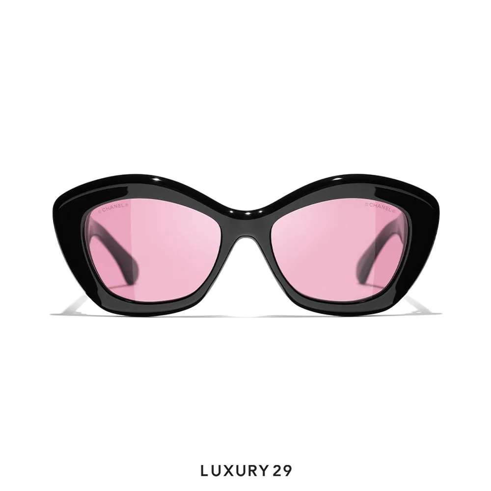 Chanel Square Cat eye sunglasses Pink Lenses(Free Size, Black)