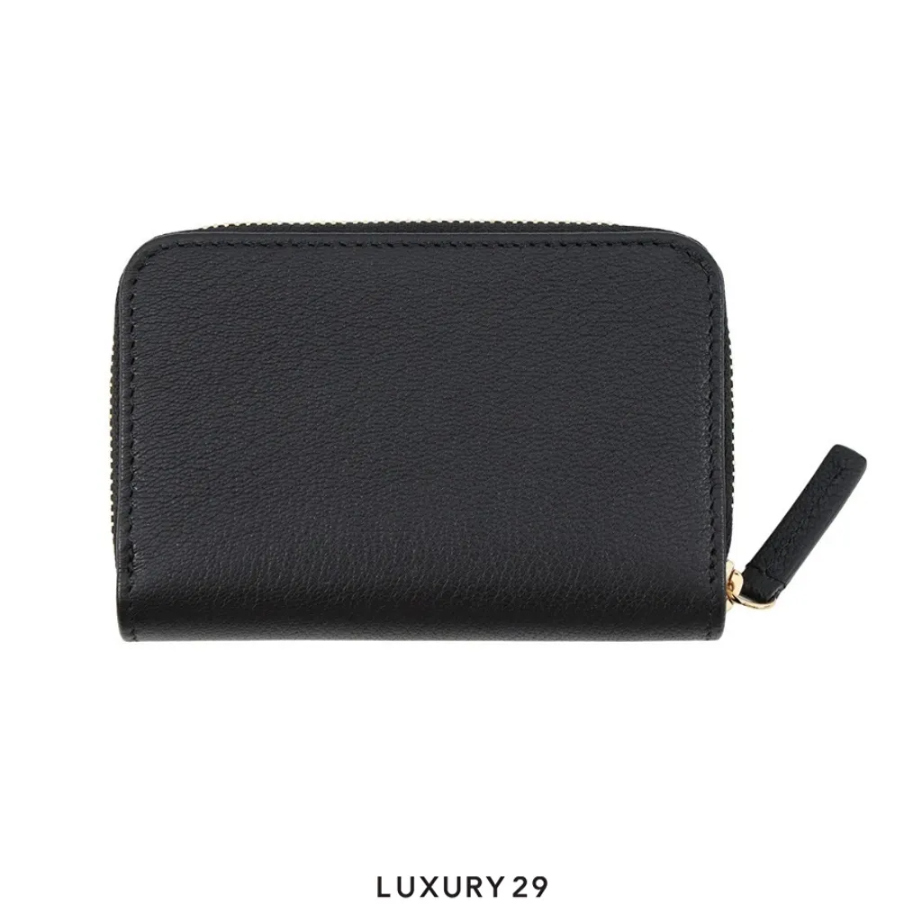 Chanel CC Logo Apple Motif Zip Coin Purse Grained Goatskin Leather Black(Small, Black)