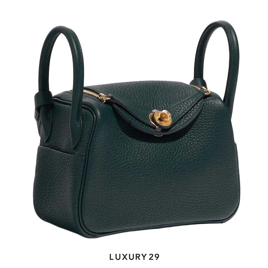 Hermes Lindy II Mini Bag Taurillon Clemence Gold Hareware Vert Fonce(Mini, Green)