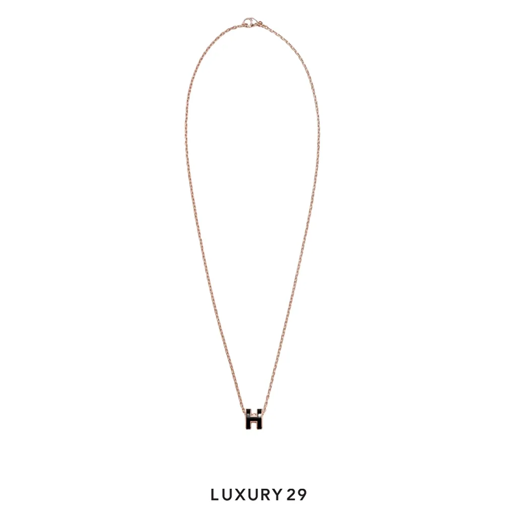 Hermes Mini Pop H Pendant Rose Gold Plated Noir(Free Size, Black)